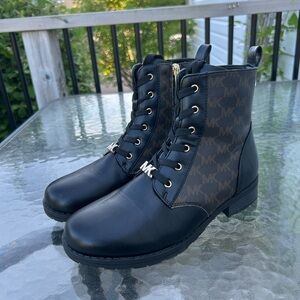 Michael Kors Black Combat Moto Boots with Rugged Soles